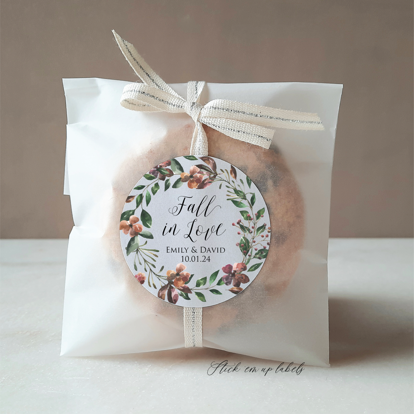 Fall in Love Wedding Stickers with Fall Wreath