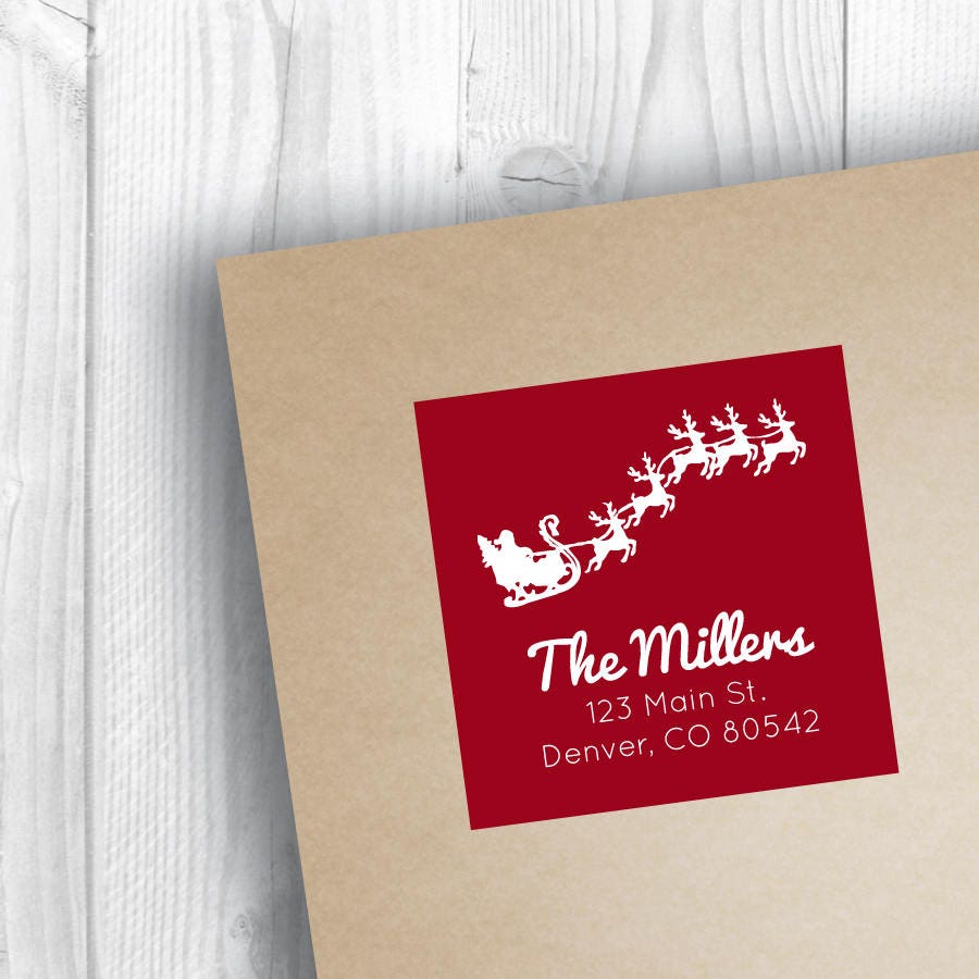 Christmas Address Labels Personalized Holiday Address Labels Return Address Labels Christmas Sticker Flying Red Santa Label Sleigh Reindeer
