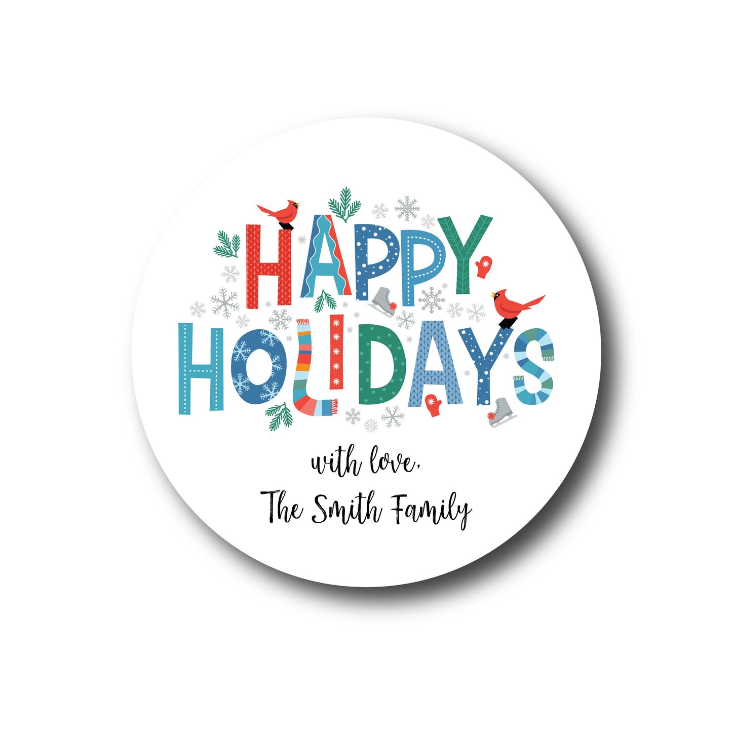 Happy Holidays Sticker Christmas Sticker Personalized Gift Labels Whimsical Christmas Stickers Cardinal Labels Gift Wrapping Accessories