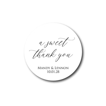 Wedding Stickers - A Sweet Thank You Personalized Wedding Favor Labels Minimalist Script Calligraphy Favors Wedding Labels Thank You Sticker