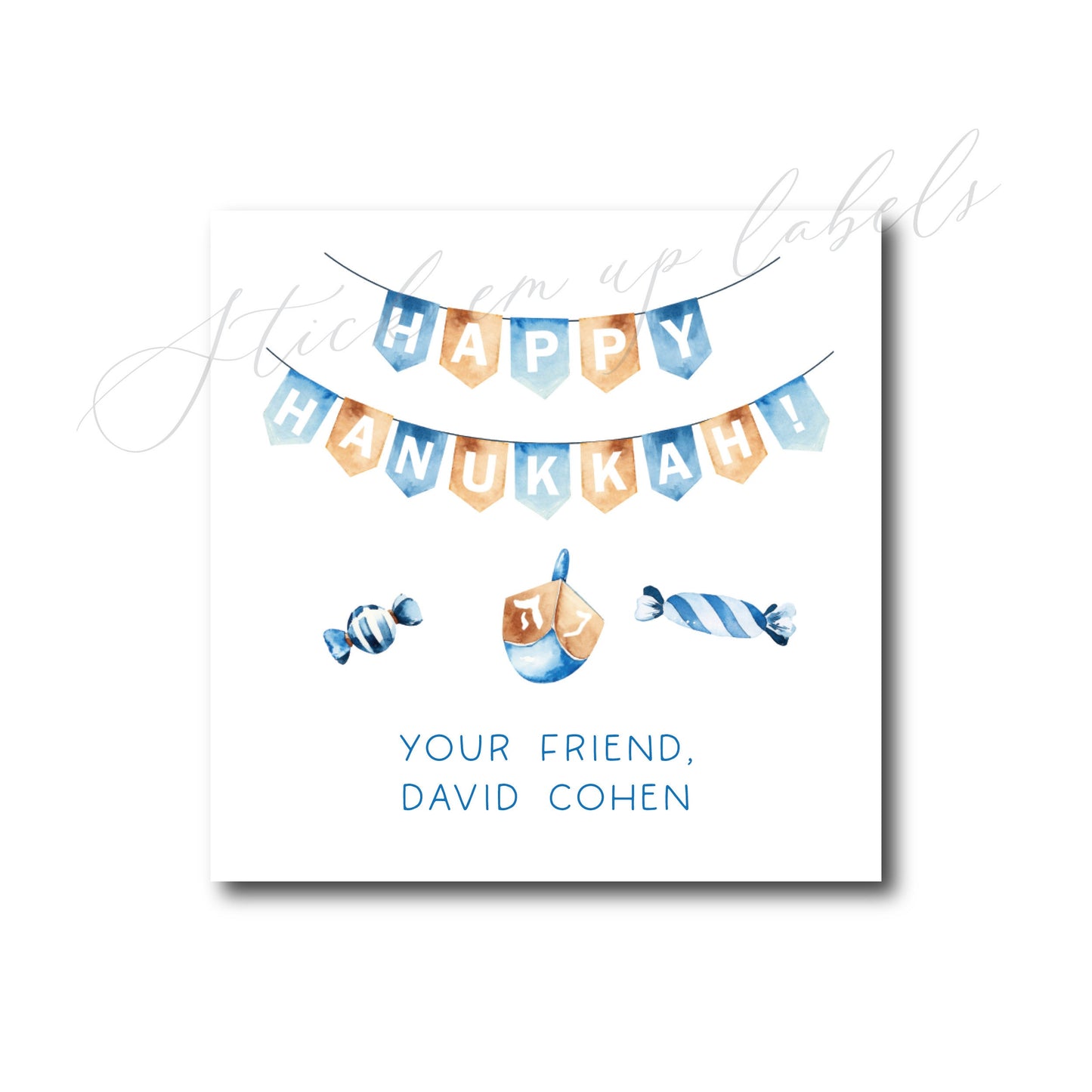Hanukkah Gift Label - Hanukkah Sticker, Watercolor Dreidel Label, Chanukah Gift Stickers, Happy Hanukkah Gift Label, Chanukah Gift Wrap