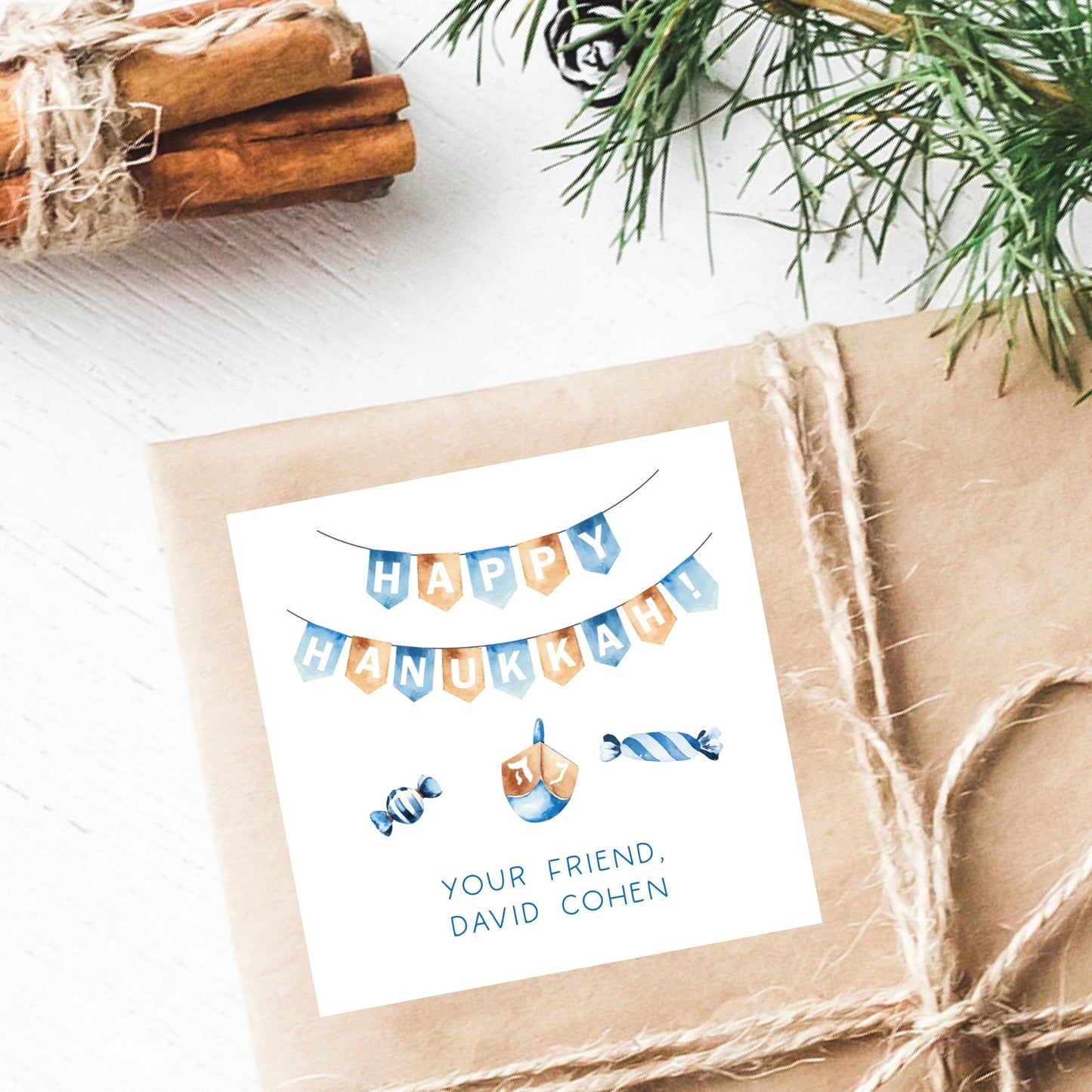 Hanukkah Gift Label - Hanukkah Sticker, Watercolor Dreidel Label, Chanukah Gift Stickers, Happy Hanukkah Gift Label, Chanukah Gift Wrap