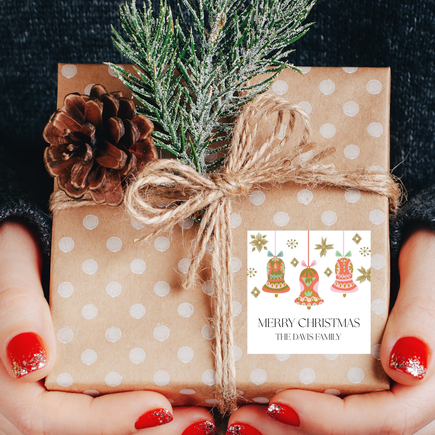 Christmas Stickers - Christmas Gift Labels, Retro Christmas Sticker, Vintage Christmas Gift Sticker, Retro Pink Christmas Ornament Artwork