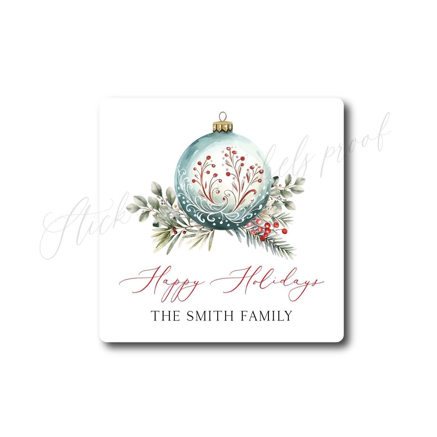 Christmas Stickers - Christmas Gift Labels, Happy Holidays Labels, Christmas Gift Sticker, Watercolor Ornament with Greenery, Personalized