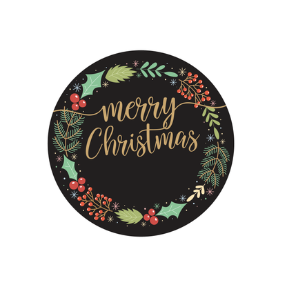 Christmas Gift Label with Hand Drawn Holiday Wreath