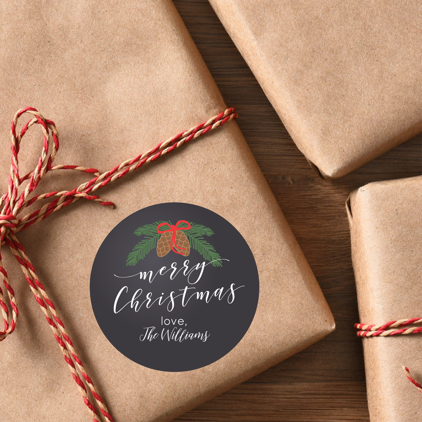Chalkboard Pinecone Merry Christmas Gift Labels
