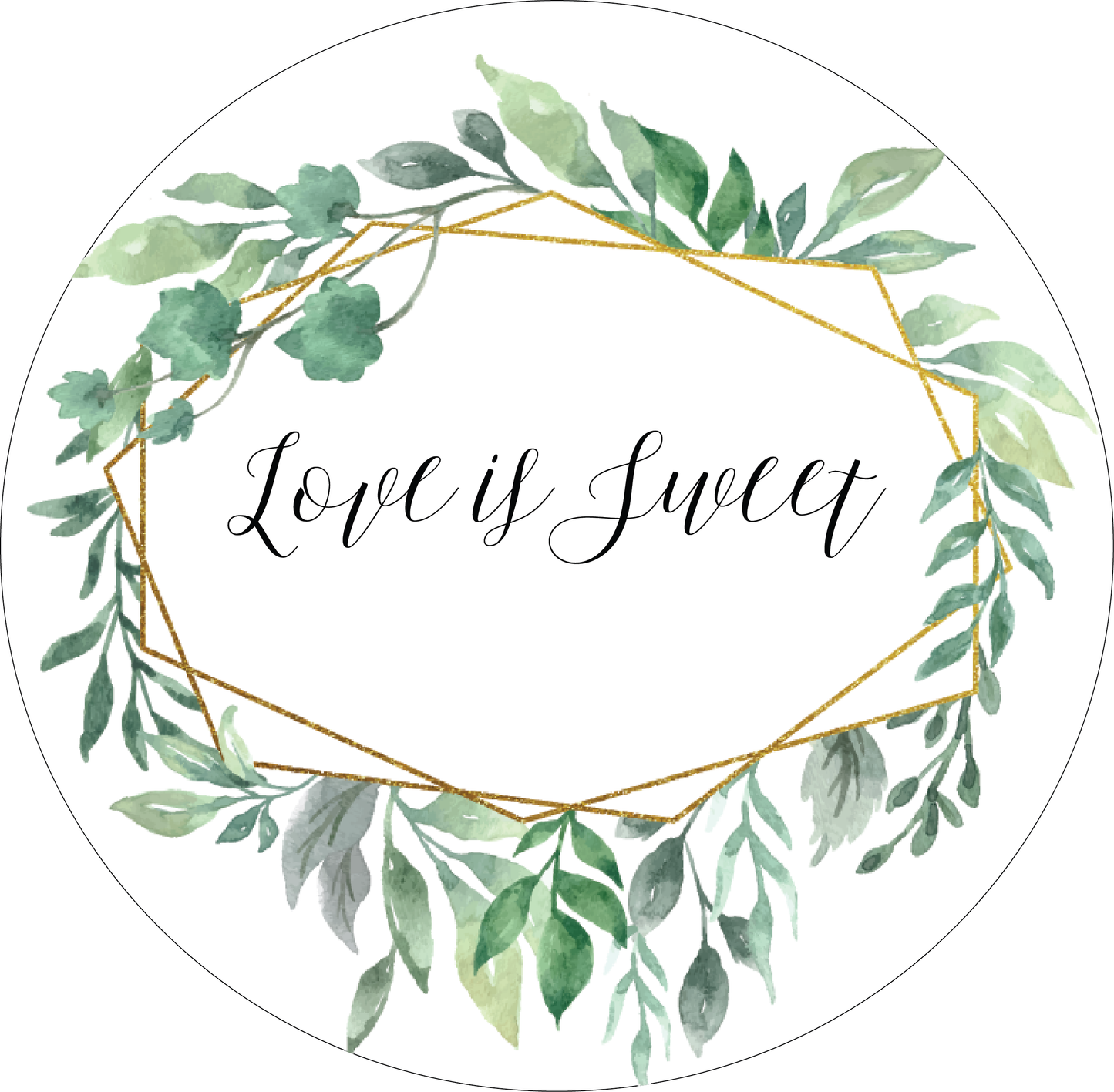 Love is Sweet Stickers with Geometric Greenery and Gold Accents