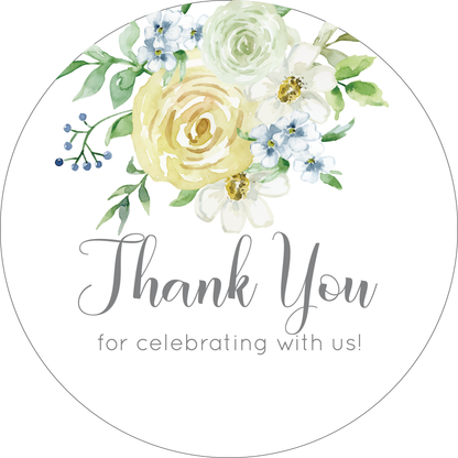 Thank You Wedding Favor Labels with Pastel Yellow Roses