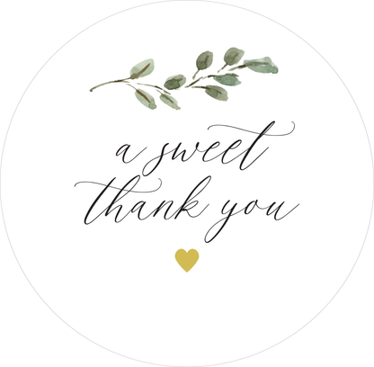 A Sweet Thank You Stickers with Gold Heart and Greenery