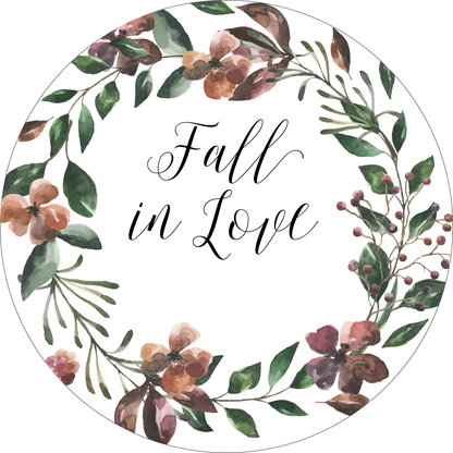 Fall in Love Wedding Stickers with Fall Wreath