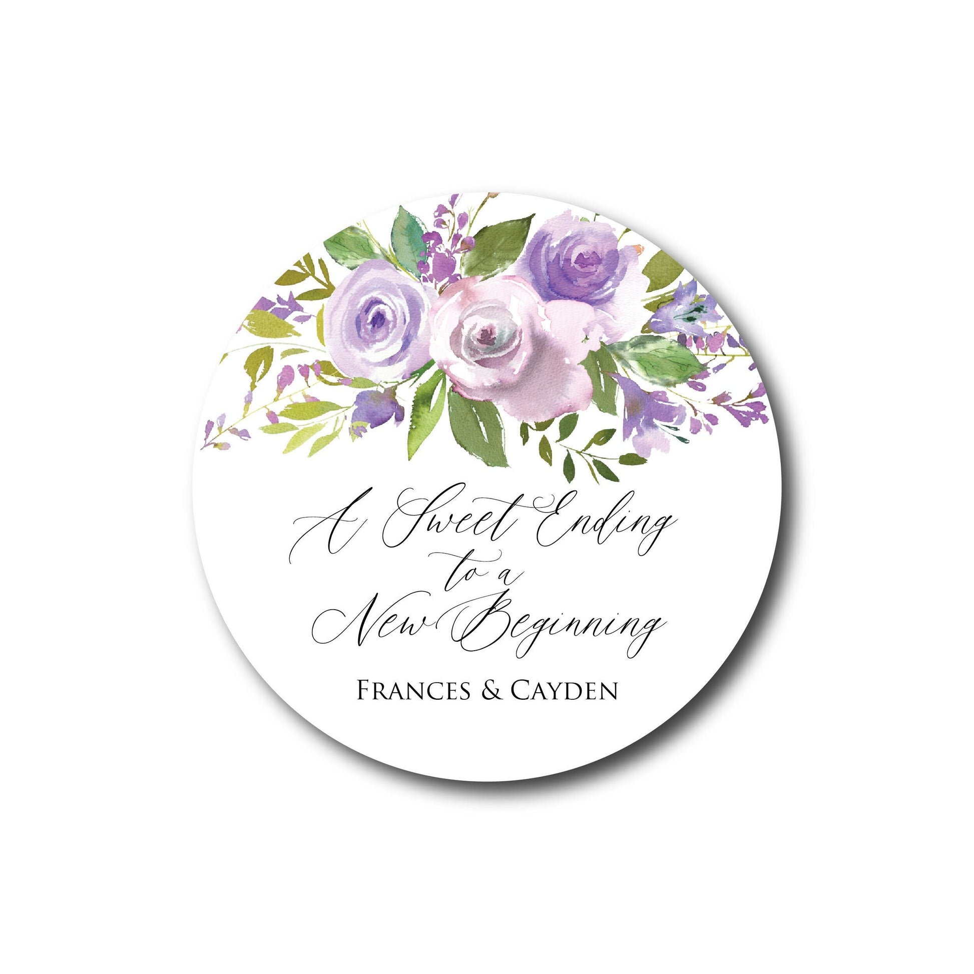 Sweet Ending to a New Beginning Wedding Stickers Wedding Favor Stickers Wedding Favor Labels Purple Floral Greenery Labels Lavender Favor