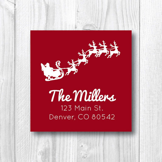 Christmas Address Labels Personalized Holiday Address Labels Return Address Labels Christmas Sticker Flying Red Santa Label Sleigh Reindeer