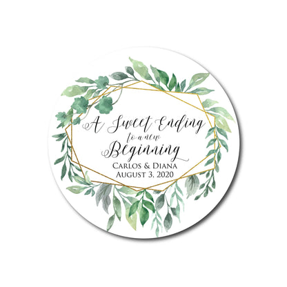Wedding Stickers A Sweet Ending to a New Beginning Wedding Favor Stickers Wedding Favor Labels Geometric Greenery Wedding Labels Favor Tag
