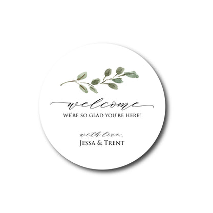 Wedding Welcome Stickers Welcome Bag Label Welcome Box Label Hotel Gift Bag Greenery Eucalyptus Branch Wedding Favor Welcome to Our Wedding