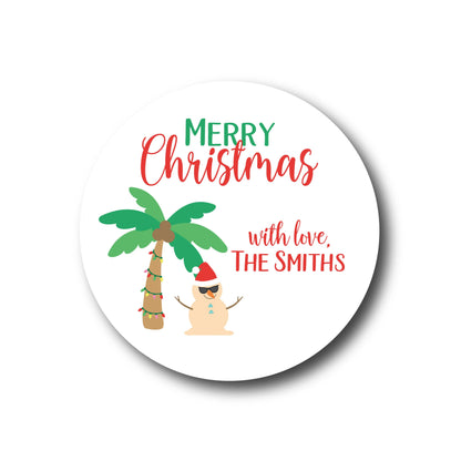 Christmas Sticker - Tropical Snowman Stickers Christmas Gift Labels Tropical Christmas Stickers Beach Christmas Stickers Palm Tree Labels