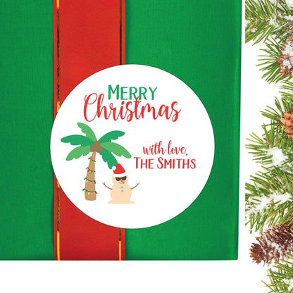 Christmas Sticker - Tropical Snowman Stickers Christmas Gift Labels Tropical Christmas Stickers Beach Christmas Stickers Palm Tree Labels
