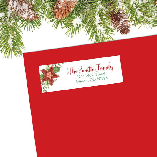 Christmas Return Address Label, Christmas Address Label, Holiday Address Label, Christmas Card Stickers, Poinsettia Address Labels, Floral