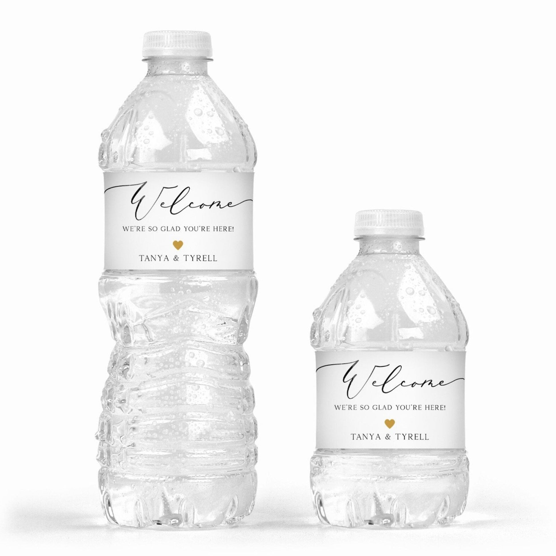 Water Bottle Labels - Welcome Wedding Labels, Gold Heart Wedding Labels, Wedding Welcome Bag Stickers. Water Bottle Stickers, Water Labels