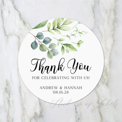 Wedding Thank You Stickers - Greenery Thank You Label, Wedding Favor Sticker, Botanical Wedding Sticker, Eucalyptus Wedding Sticker