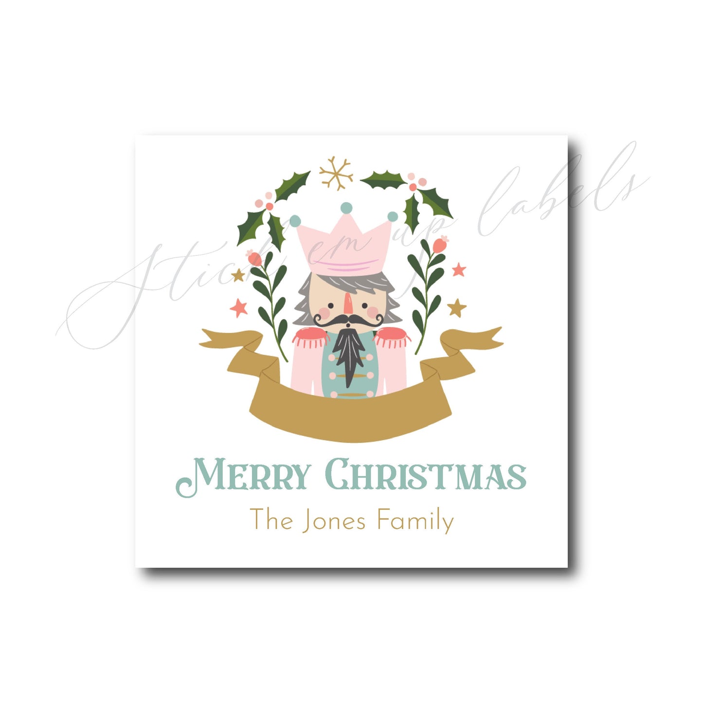 Christmas Gift Labels - Christmas Stickers, Pastel Nutcracker Christmas Labels, Pink Christmas Gift Stickers, Merry Christmas Stickers
