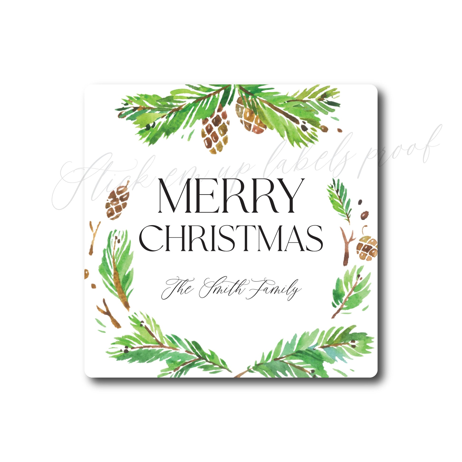 Christmas Stickers - Christmas Gift Labels, Pine Christmas Sticker, Vintage Style Christmas Gift Sticker, Watercolor Evergreen Christmas